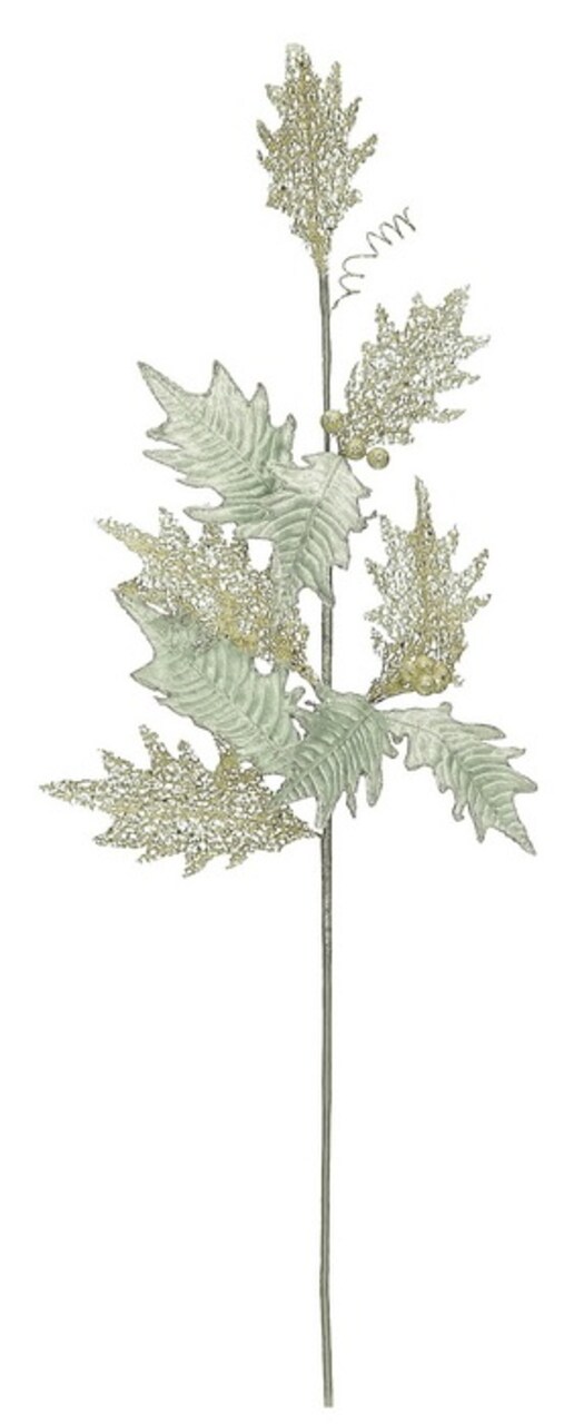 Select Artificials 32" Green and Gold Glittered Sheer Artificial Holly Spray